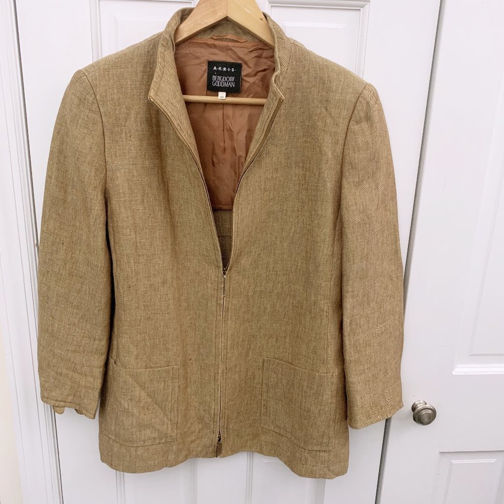 Akris Tan Linen Zip Up Jacket